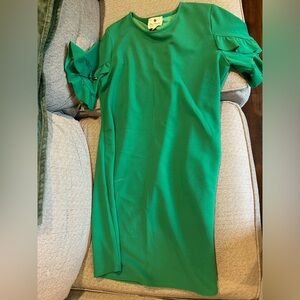 Kelly Green Dress with Ruffle Sleeves